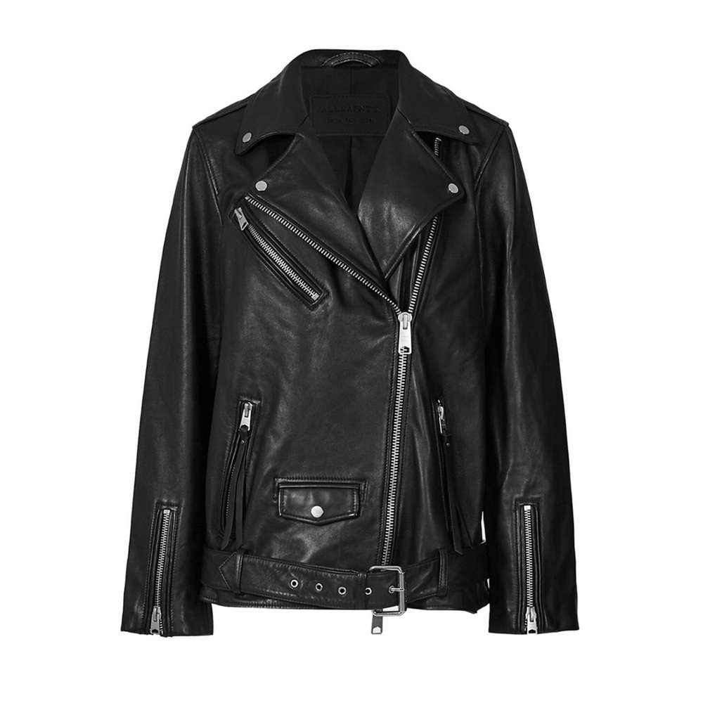 All Saints Black Billie Leather Oversized Biker Jacket-NEW-NEVER WORN-size : XS